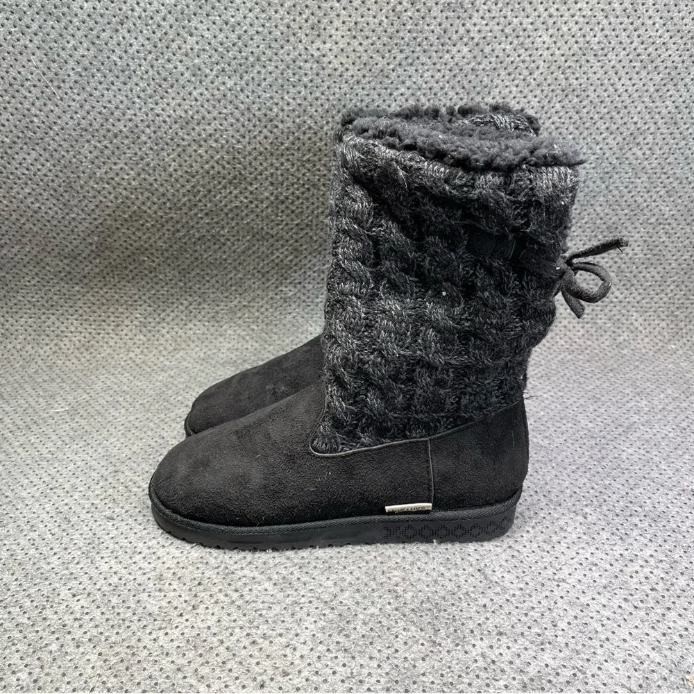 Muk Luks Faux Lined Black Slipper Boots Ties in Back Shoes Size 8 Women's